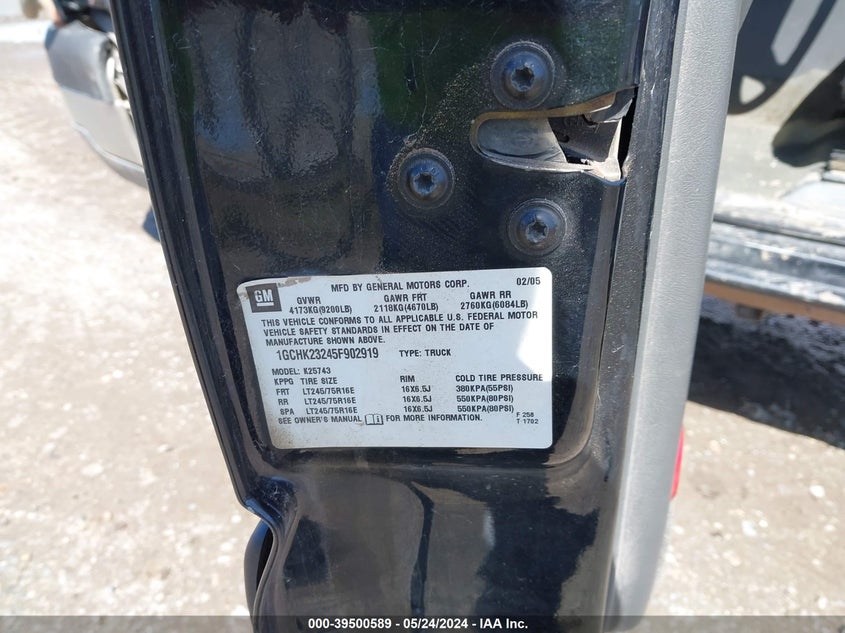 2005 Chevrolet Silverado 2500Hd Lt VIN: 1GCHK23245F902919 Lot: 39500589