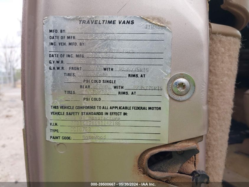 1994 Chevrolet Gmt-400 C1500 VIN: 2GBEC19K6R1142186 Lot: 39500667