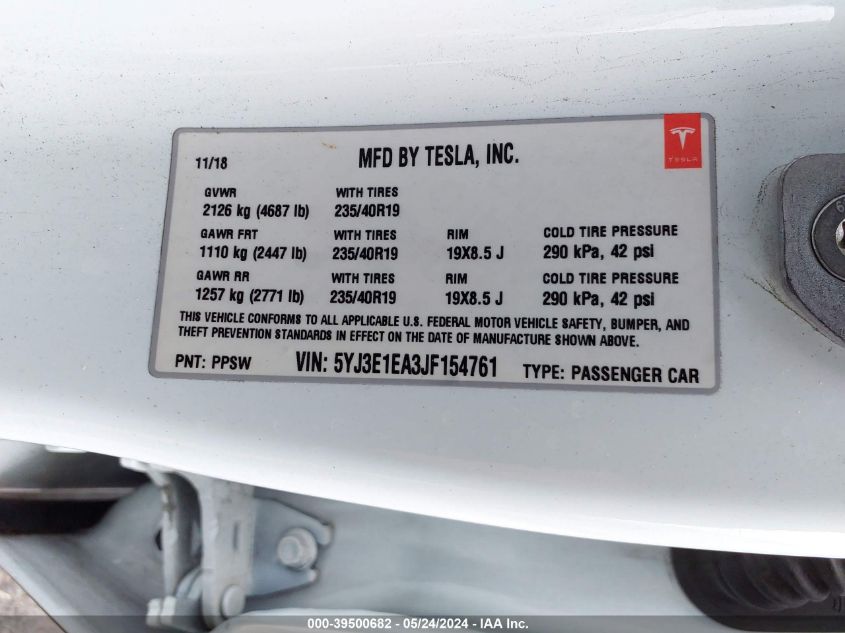 2018 TESLA MODEL 3 - 5YJ3E1EA3JF154761