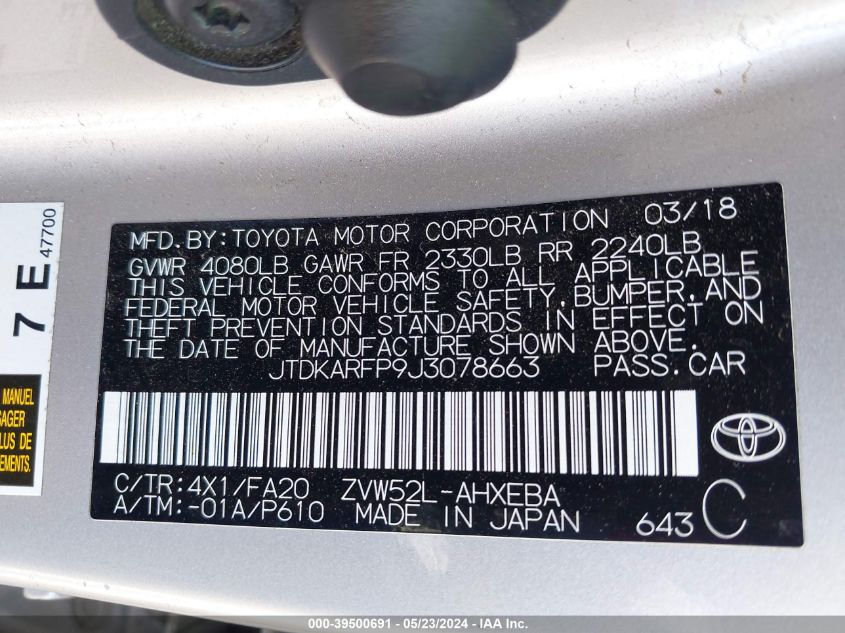2018 TOYOTA PRIUS PRIME PLUS - JTDKARFP9J3078663