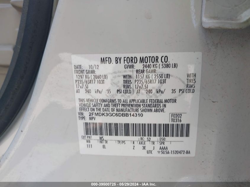 2FMDK3GC6DBB14310 2013 Ford Edge Se