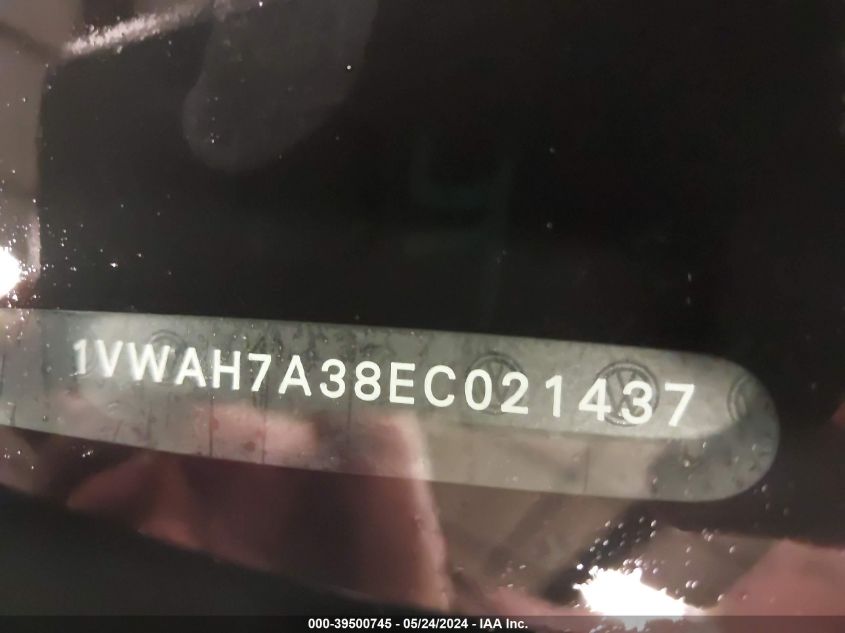 2014 Volkswagen Passat 2.5L S/2.5L Wolfsburg Edition VIN: 1VWAH7A38EC021437 Lot: 39500745