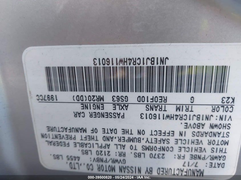 2017 Nissan Rogue Sport S VIN: JN1BJ1CR4HW116013 Lot: 39500820