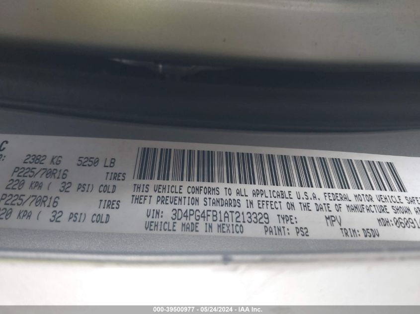 2010 Dodge Journey Se VIN: 3D4PG4FB1AT213329 Lot: 39500977