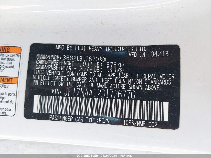 2013 Scion Fr-S VIN: JF1ZNAA12D1726776 Lot: 39501059