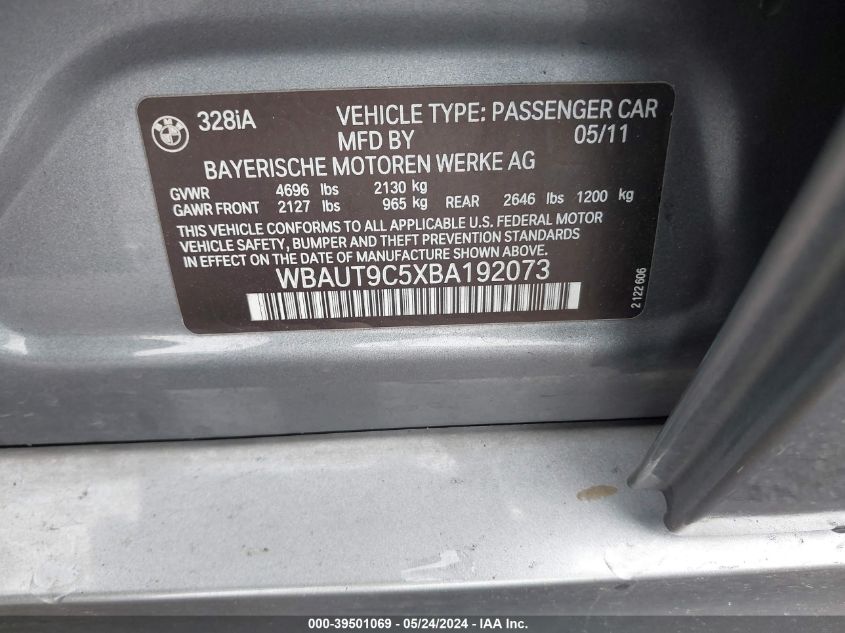 2011 BMW 328I VIN: WBAUT9C5XBA192073 Lot: 39501069