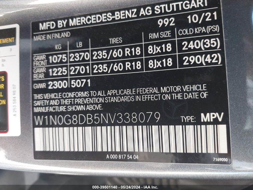 2022 Mercedes-Benz Glc 300 VIN: W1N0G8DB5NV338079 Lot: 84815804