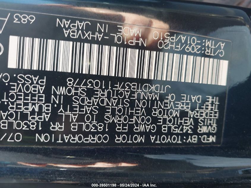 2015 Toyota Prius C One VIN: JTDKDTB37F1103778 Lot: 39501198