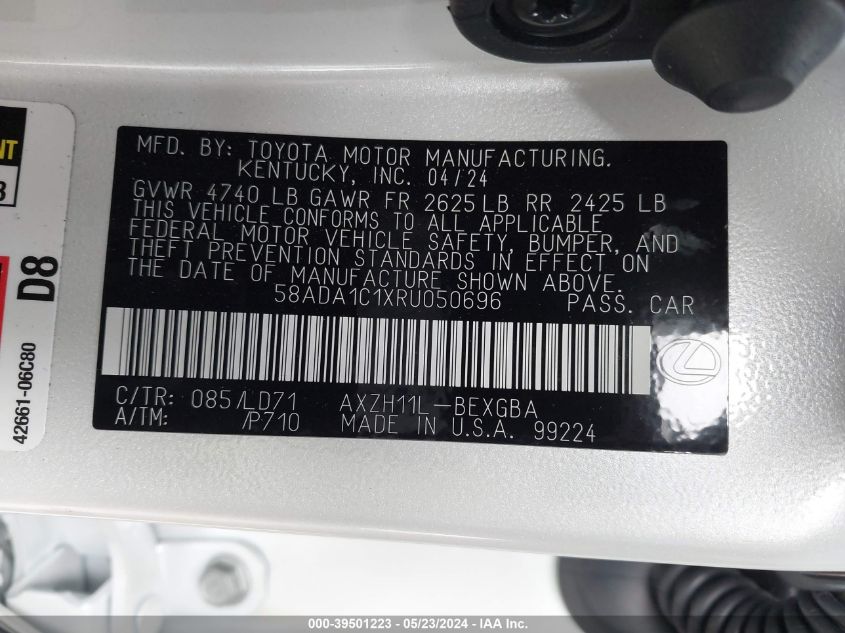 2024 Lexus Es 300H VIN: 58ADA1C1XRU050696 Lot: 39501223