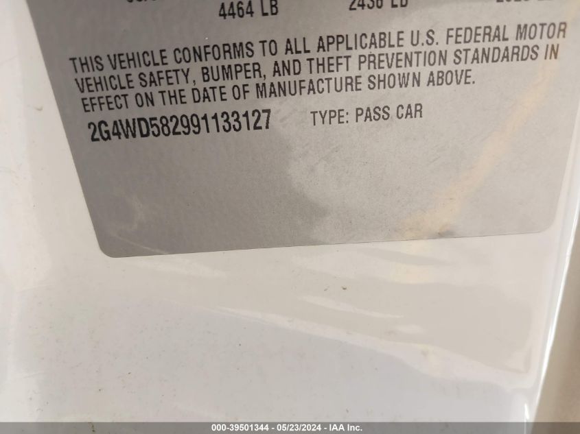 2009 Buick Lacrosse Cxl VIN: 2G4WD582991133127 Lot: 39501344