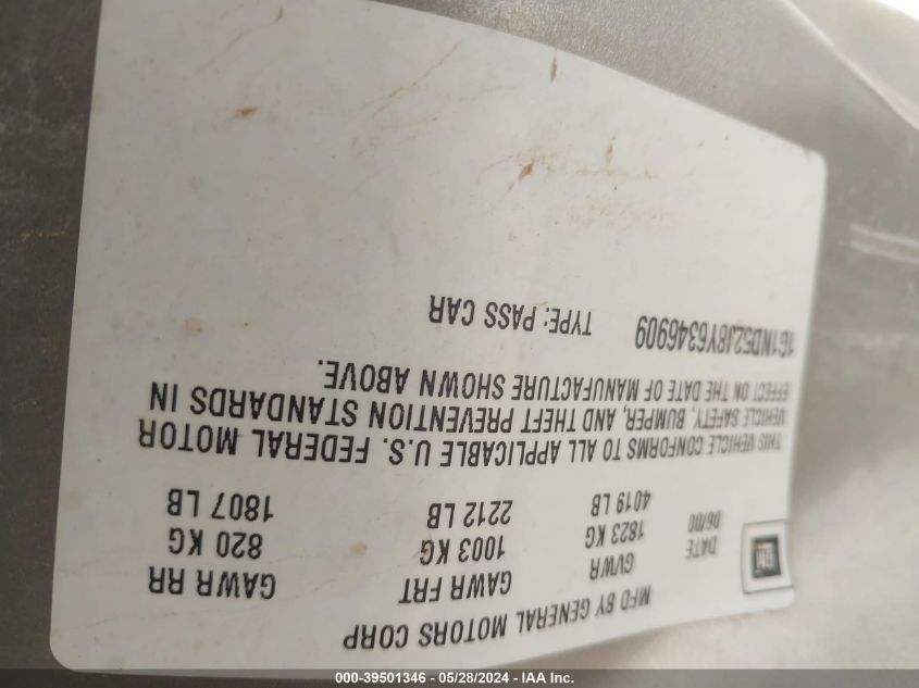 2000 Chevrolet Malibu VIN: 1G1ND52J8Y6346909 Lot: 39501346