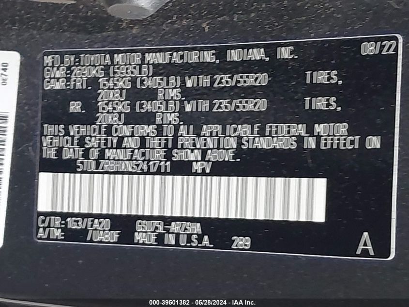 2022 TOYOTA HIGHLANDER XSE - 5TDLZRBHXNS241711