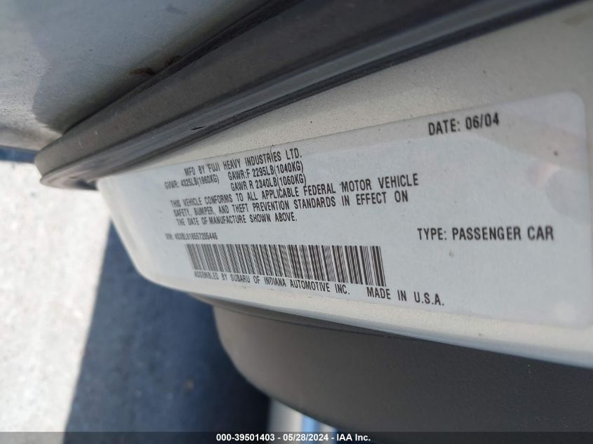 2005 Subaru Legacy 2.5I VIN: 4S3BL616557205446 Lot: 39501403