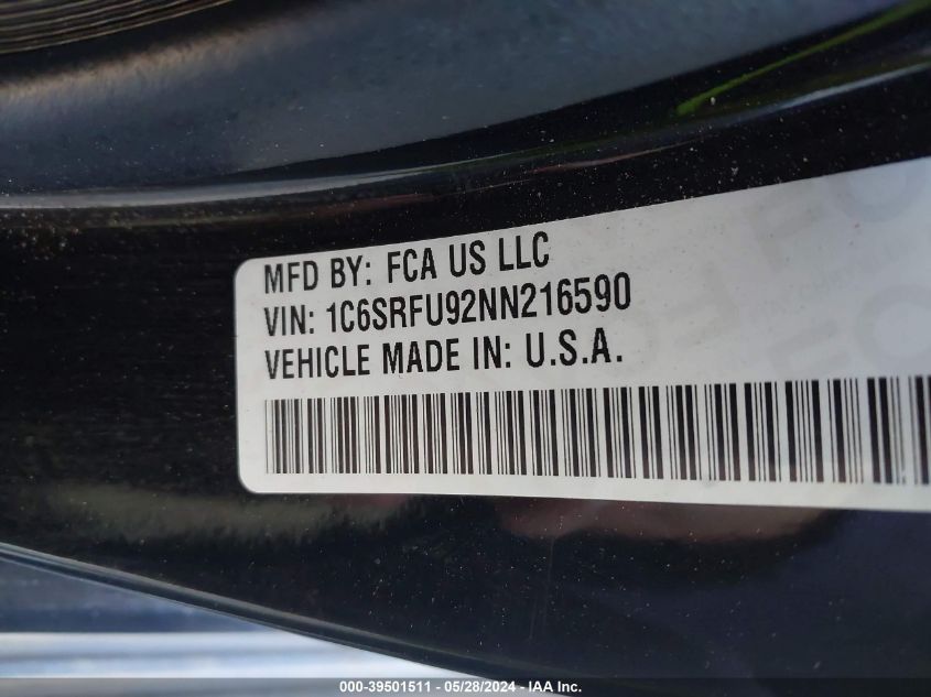2022 Ram 1500 VIN: 1C6SRFU92NN216590 Lot: 39501511