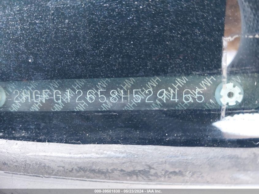 2008 Honda Civic Lx VIN: 2HGFG12658H529465 Lot: 39501830