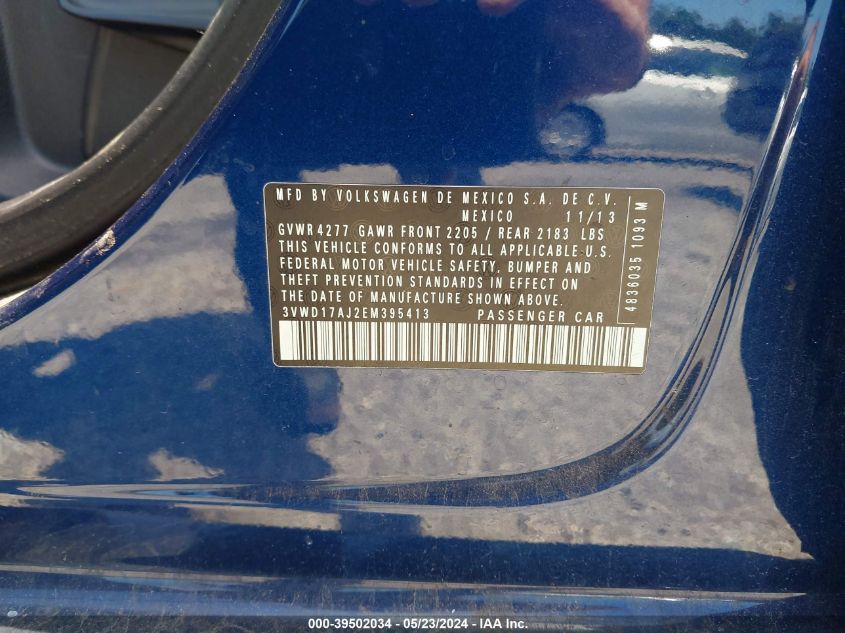 2014 Volkswagen Jetta 1.8T Se VIN: 3VWD17AJ2EM395413 Lot: 39502034