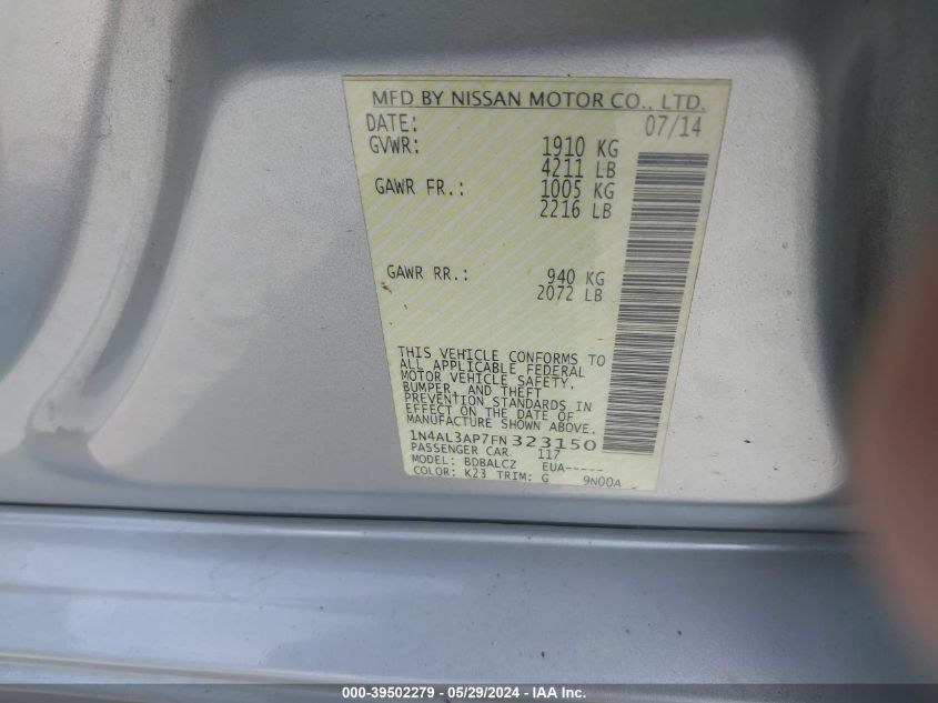 1N4AL3AP7FN323150 2015 Nissan Altima 2.5 S