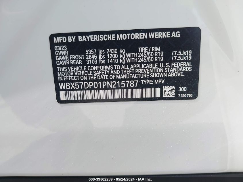2023 BMW X3 xDrive30I VIN: WBX57DP01PN215787 Lot: 39502289