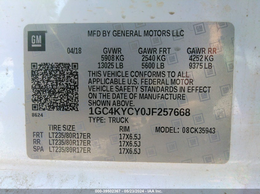 2018 Chevrolet Silverado 3500Hd Wt VIN: 1GC4KYCY0JF257668 Lot: 39502367