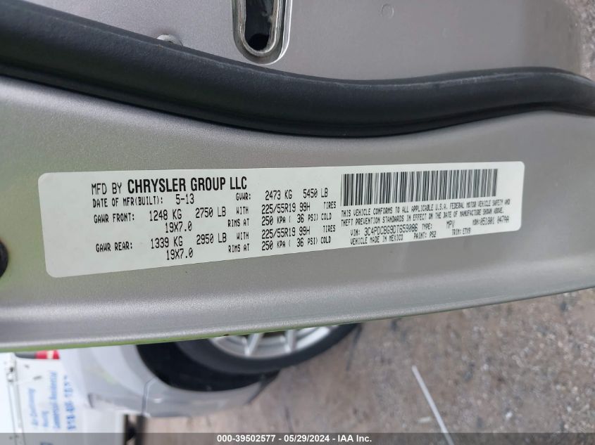 2013 Dodge Journey Sxt VIN: 3C4PDCBG9DT659086 Lot: 39502577