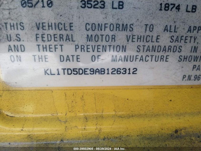 2010 Chevrolet Aveo Lt VIN: KL1TD5DE9AB126312 Lot: 39502905