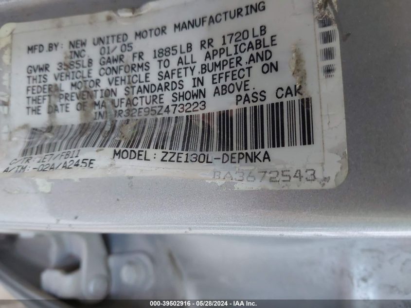 2005 Toyota Corolla Ce/Le/S VIN: 1NXBR32E95Z473223 Lot: 39502916