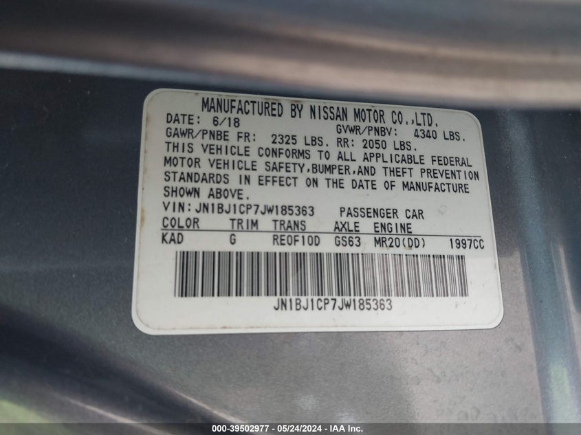 2018 Nissan Rogue Sport S VIN: JN1BJ1CP7JW185363 Lot: 39502977