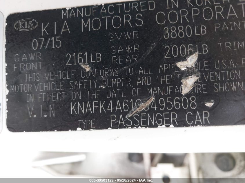 2016 Kia Forte Lx VIN: KNAFK4A61G5495608 Lot: 39503129