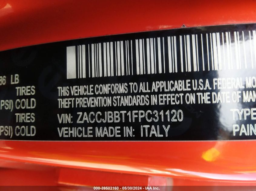 2015 Jeep Renegade Latitude VIN: ZACCJBBT1FPC31120 Lot: 39503160