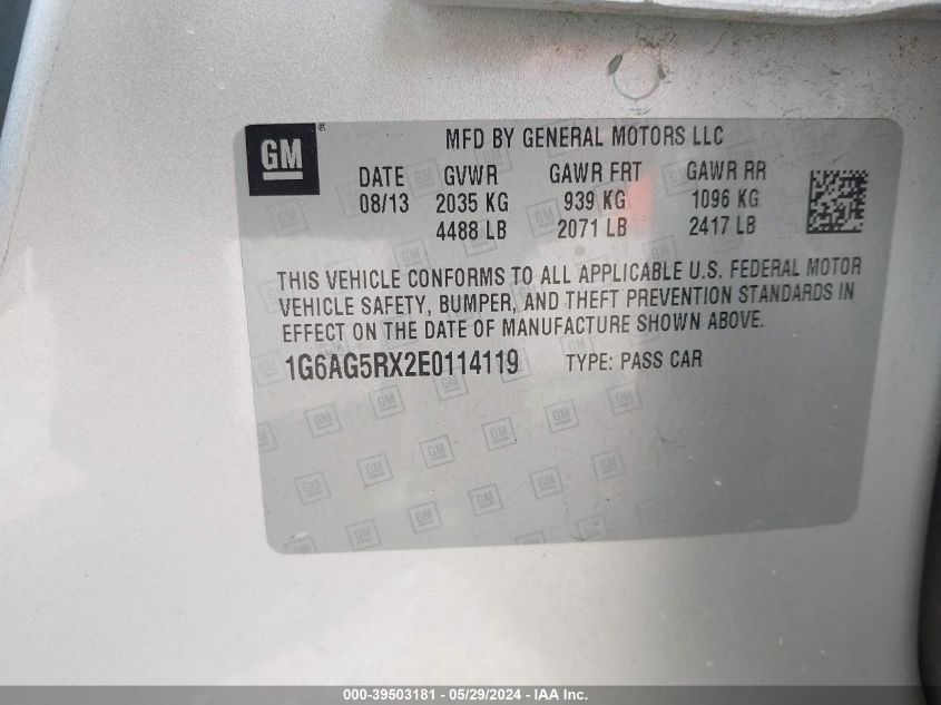 2014 Cadillac Ats Standard VIN: 1G6AG5RX2E0114119 Lot: 39503181