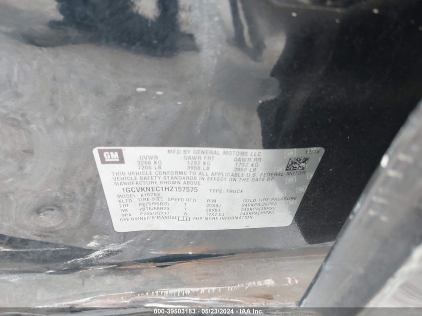 2017 Chevrolet Silverado 1500 Wt VIN: 1GCVKNEC1HZ157575 Lot: 39503183