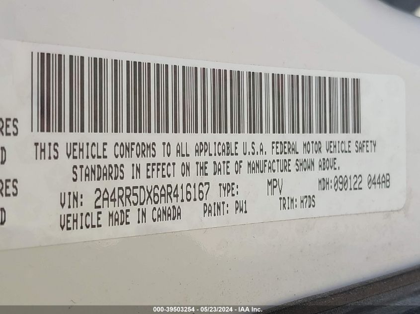 2010 Chrysler Town & Country Touring VIN: 2A4RR5DX6AR416167 Lot: 39503254