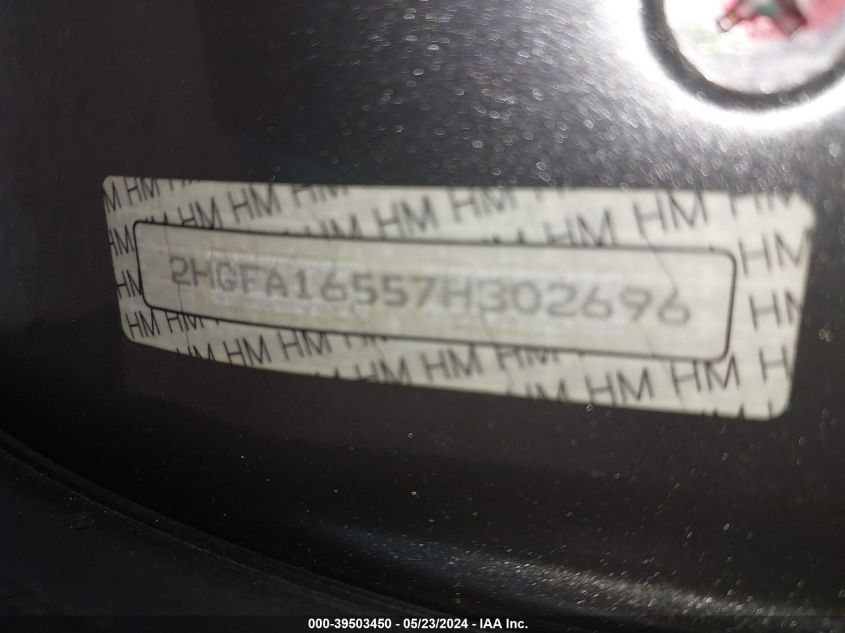 2007 Honda Civic Lx VIN: 2HGFA16557H302696 Lot: 39503450