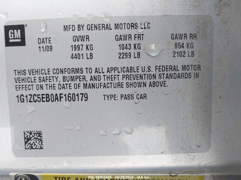 2010 Chevrolet Malibu Lt VIN: 1G1ZC5EB0AF160179 Lot: 39503458