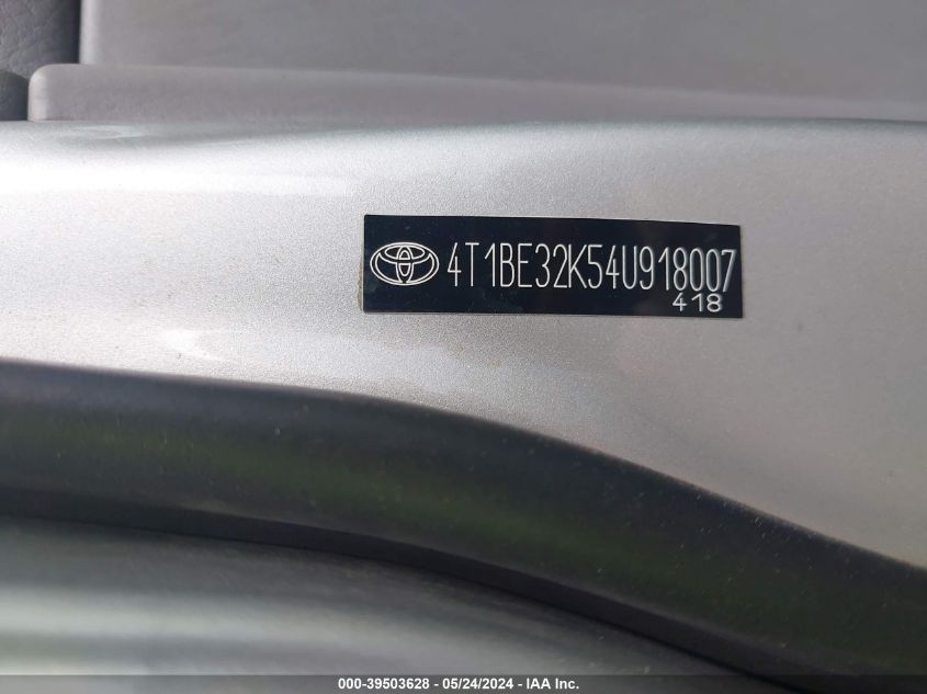 2004 Toyota Camry Le VIN: 4T1BE32K54U918007 Lot: 39503628