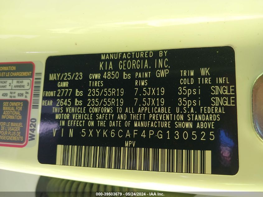 2023 Kia Sportage X-Line VIN: 5XYK6CAF4PG130525 Lot: 39503679