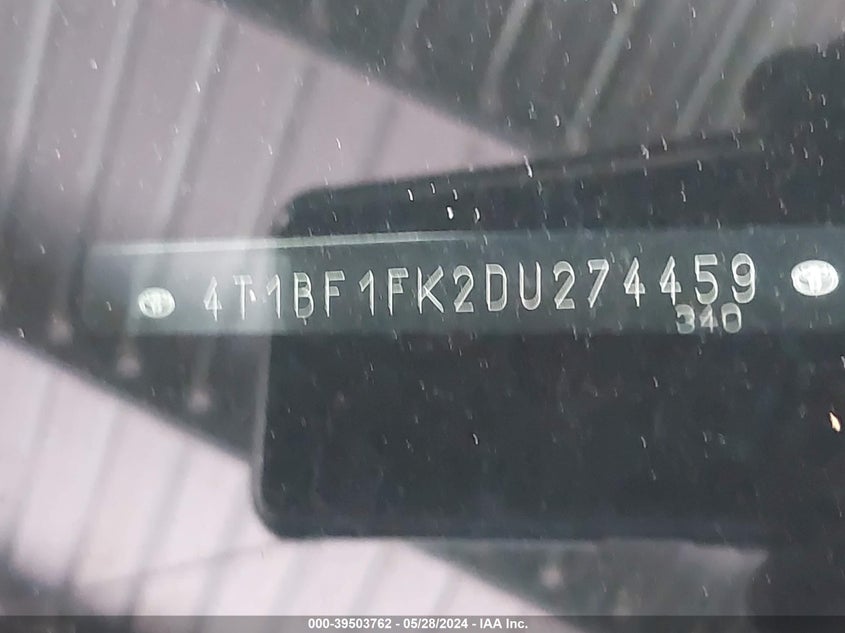 2013 Toyota Camry L/Se/Le/Xle VIN: 4T1BF1FK2DU274459 Lot: 39503762