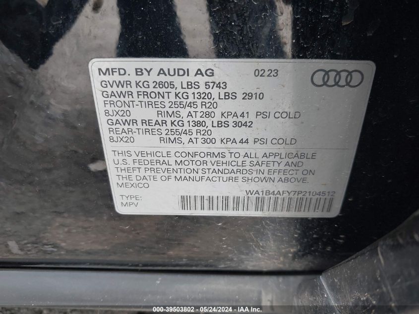 2023 Audi Sq5 Premium Plus Tfsi Quattro Tiptronic VIN: WA1B4AFY7P2104512 Lot: 39503802