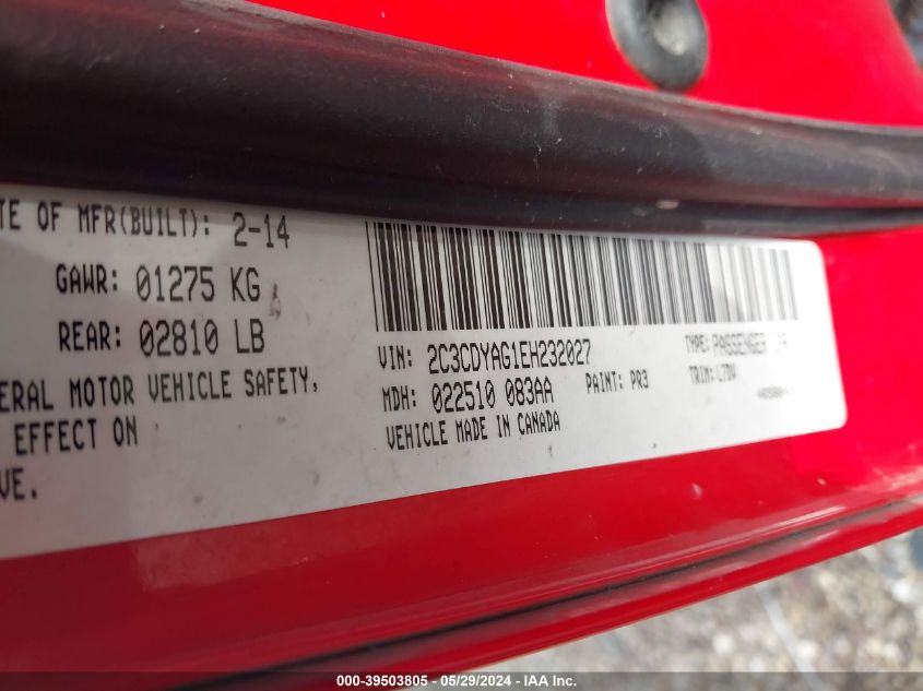 2014 Dodge Challenger Sxt VIN: 2C3CDYAG1EH232027 Lot: 39503805