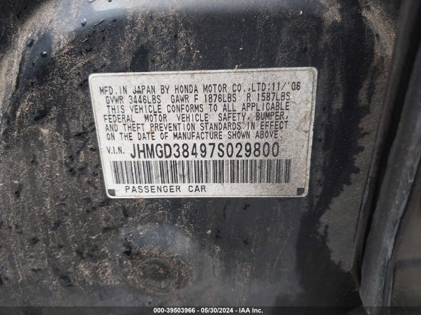 2007 Honda Fit VIN: JHMGD38497S029800 Lot: 39503966