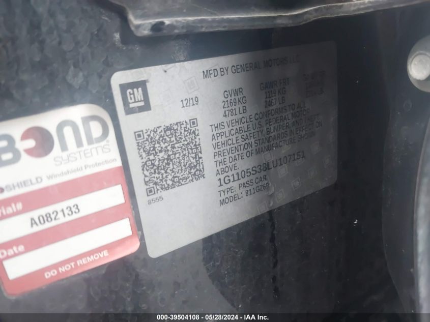 2020 Chevrolet Impala Fwd Premier VIN: 1G1105S38LU107151 Lot: 39504108