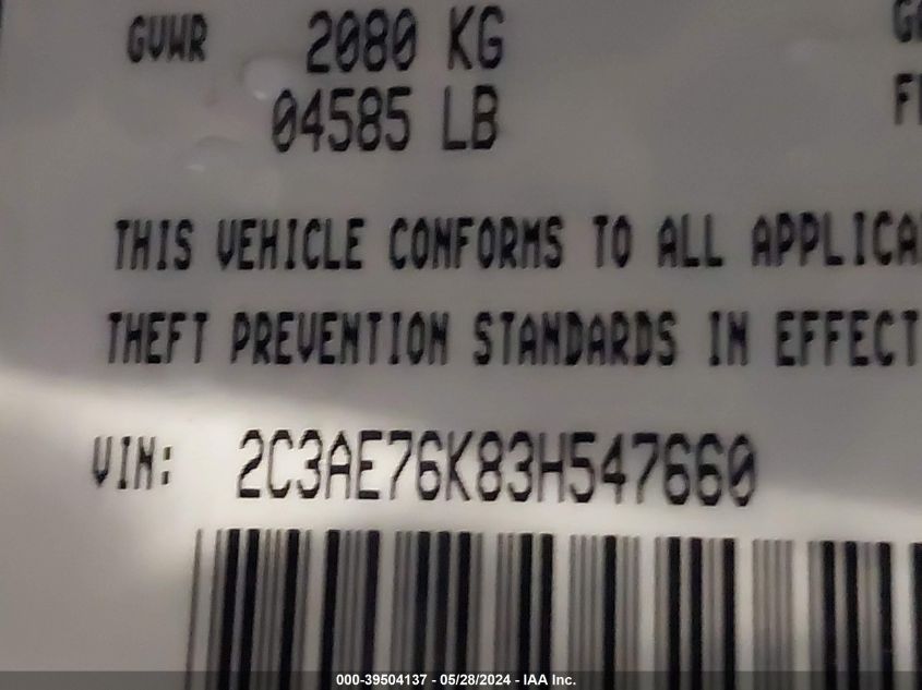 2003 Chrysler 300M Special Edition VIN: 2C3AE76K83H547660 Lot: 39504137