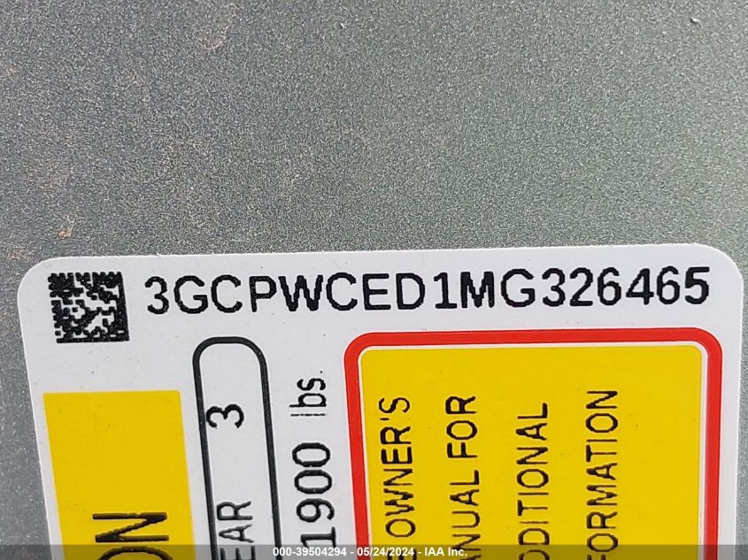 2021 Chevrolet Silverado 1500 2Wd Short Bed Lt VIN: 3GCPWCED1MG326465 Lot: 39504294