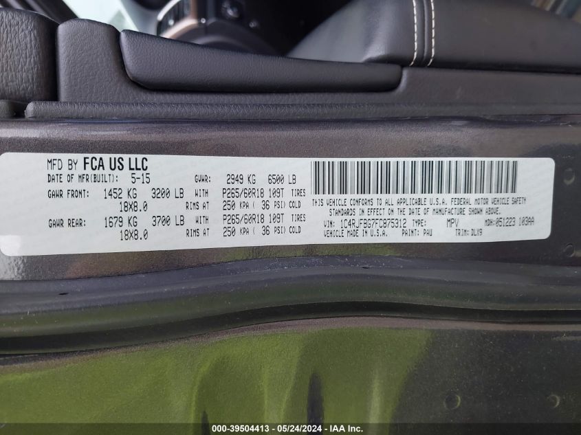 2015 Jeep Grand Cherokee Limited VIN: 1C4RJFBG7FC875312 Lot: 39504413