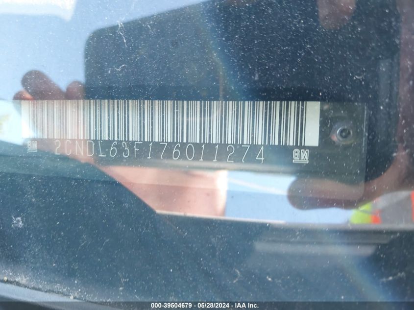 2007 Chevrolet Equinox Lt VIN: 2CNDL63F176011274 Lot: 39504679