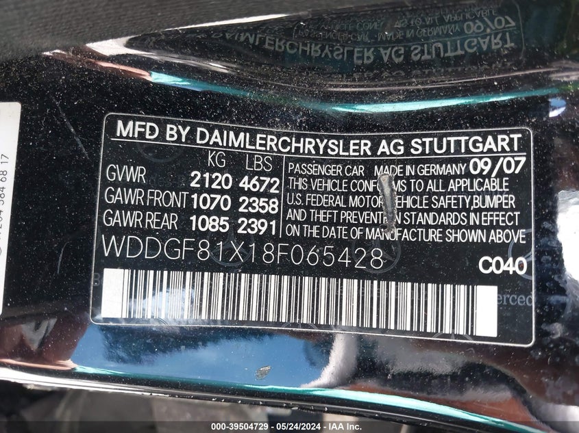 2008 Mercedes-Benz C 300 Luxury 4Matic/Sport 4Matic VIN: WDDGF81X18F065428 Lot: 39504729