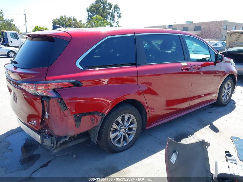 2021 Toyota Sienna Le VIN: 5TDKRKEC0MS026209 Lot: 39504736