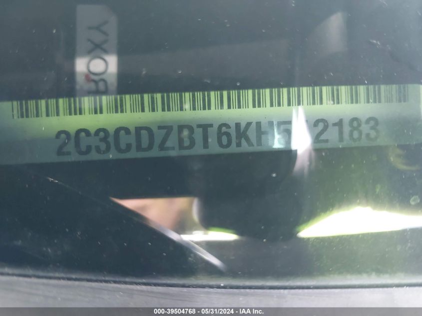 2019 Dodge Challenger R/T VIN: 2C3CDZBT6KH512183 Lot: 39504768