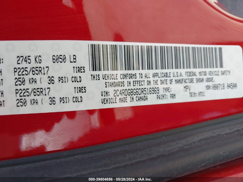 2013 Dodge Grand Caravan Se VIN: 2C4RDGBG6DR516969 Lot: 39504856