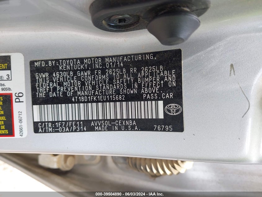 2014 TOYOTA CAMRY HYBRID LE - 4T1BD1FK1EU115682